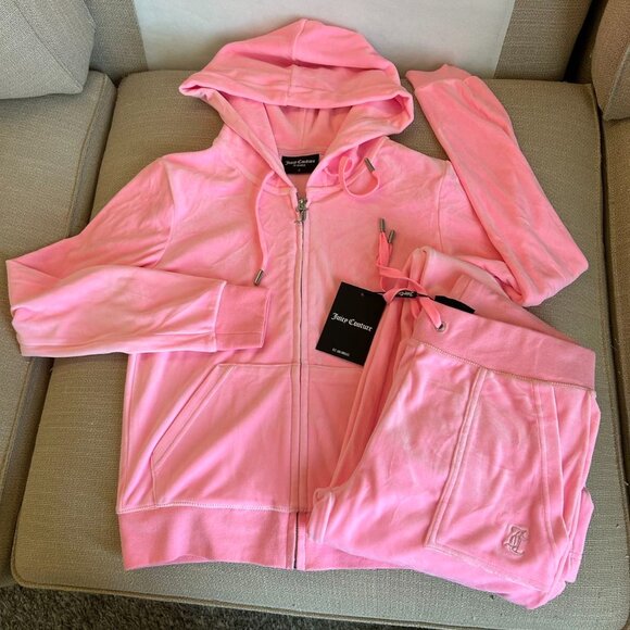 NWT Y2K Juicy Couture Velour Tracksuit Hoodie & Pants Set Small Pink Rhinestone - Picture 5 of 10